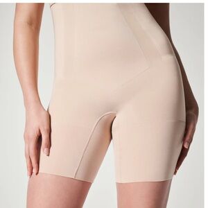 Spanx High Waisted Mid Thigh Shorts in Soft Nude